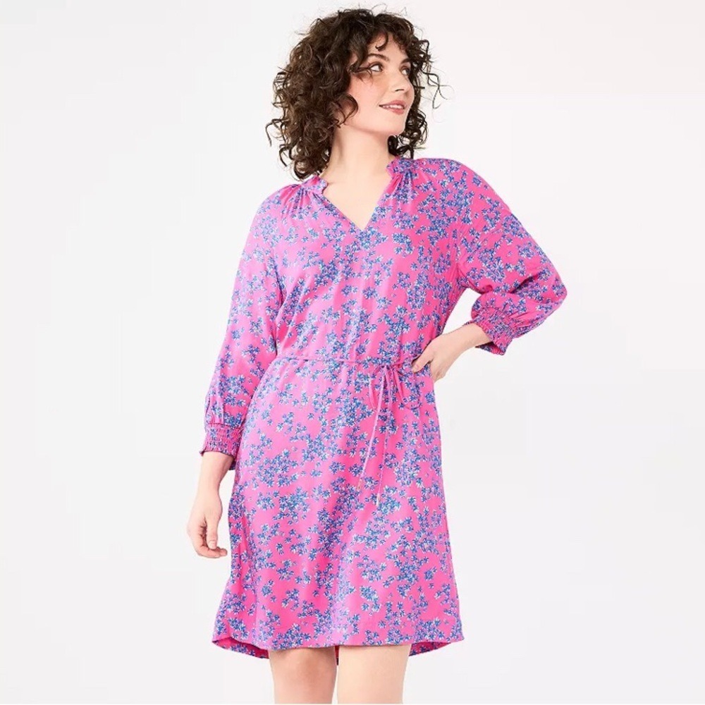 NEW DRAPER JAMES RSVP V-Neck Smocked Sleeve Dress. XL